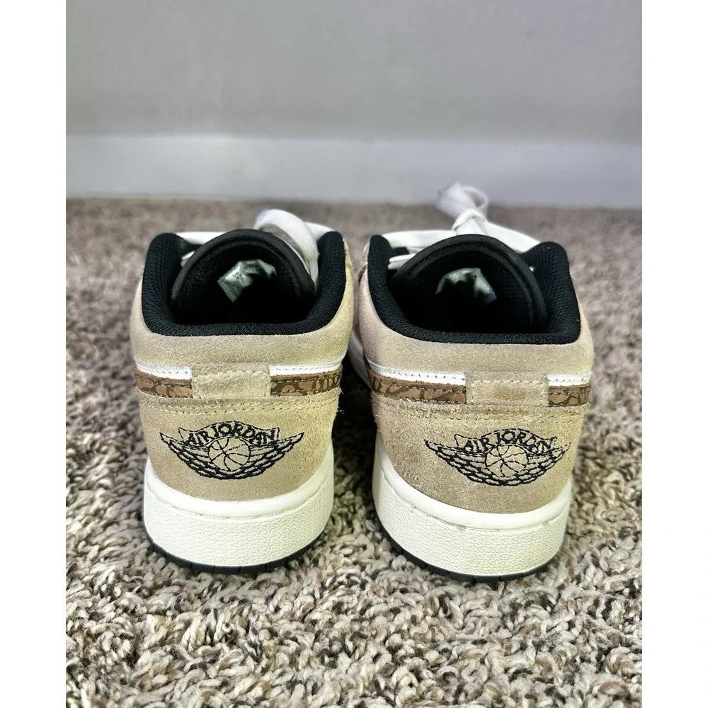 Nike Air Jordan 1 Low DZ5368-201 Patterned Swoosh Tan White Sneakers 4Y/5.5W - Picture 6 of 9